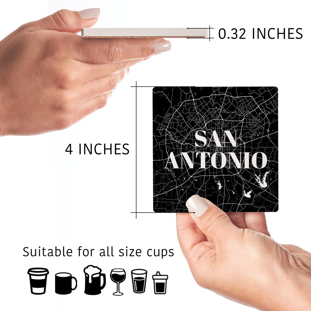 Minimalistic B&W Texas San Antonio Map | Absorbent Coasters | Set of 4 | Min 2