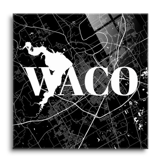 Minimalistic B&W Texas Waco Map | Hi-Def Glass Art | Eaches | Min 1
