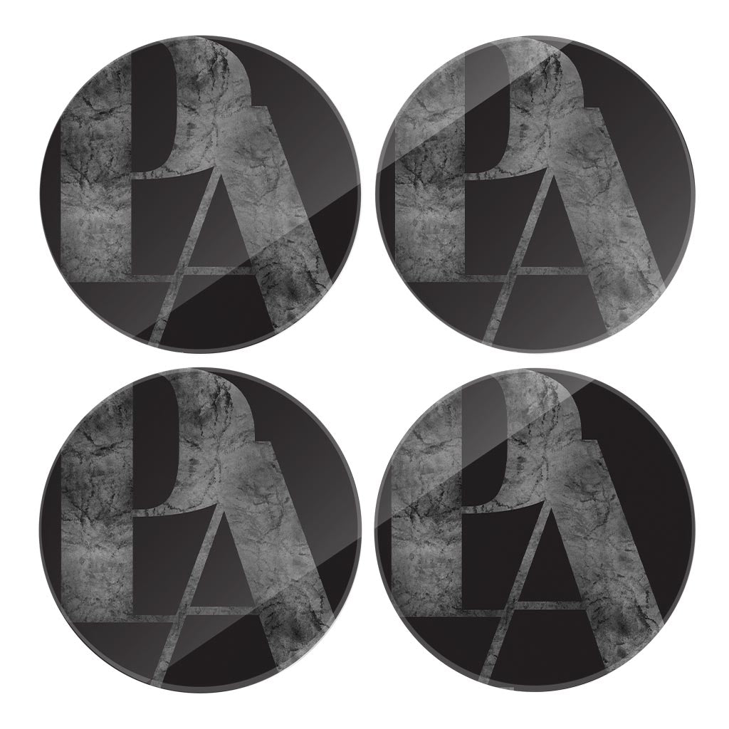 Minimalistic B&W Pennsylvania Black Initials| Hi-Def Glass Coasters | Set of 4 | Min 2