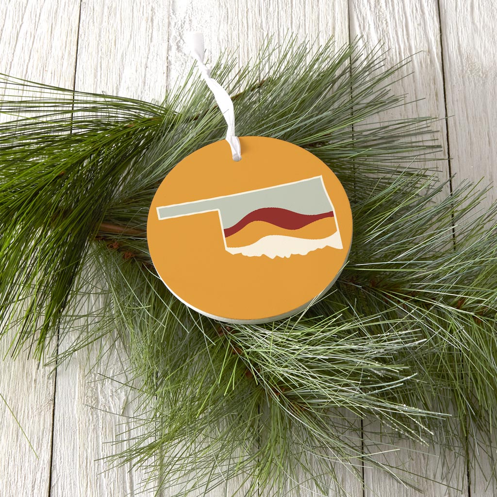 Modern Minimalist Oklahoma Orange Retro State Shape With Hills| Wood Ornament | Eaches | Min 6