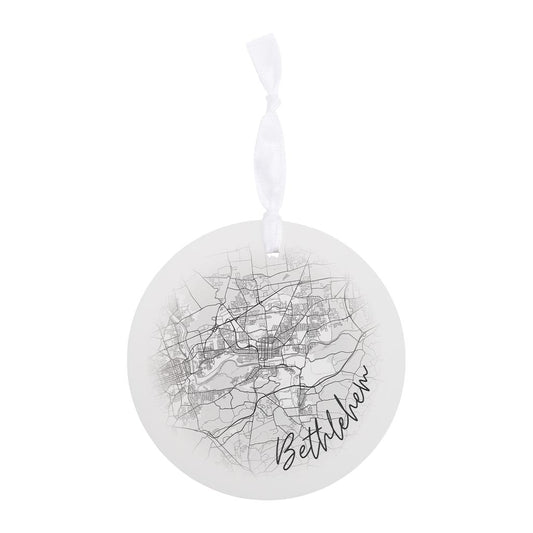 Minimalistic B&W Pennsylvania Bethlehem Circle Map | Wood Ornament | Eaches | Min 6