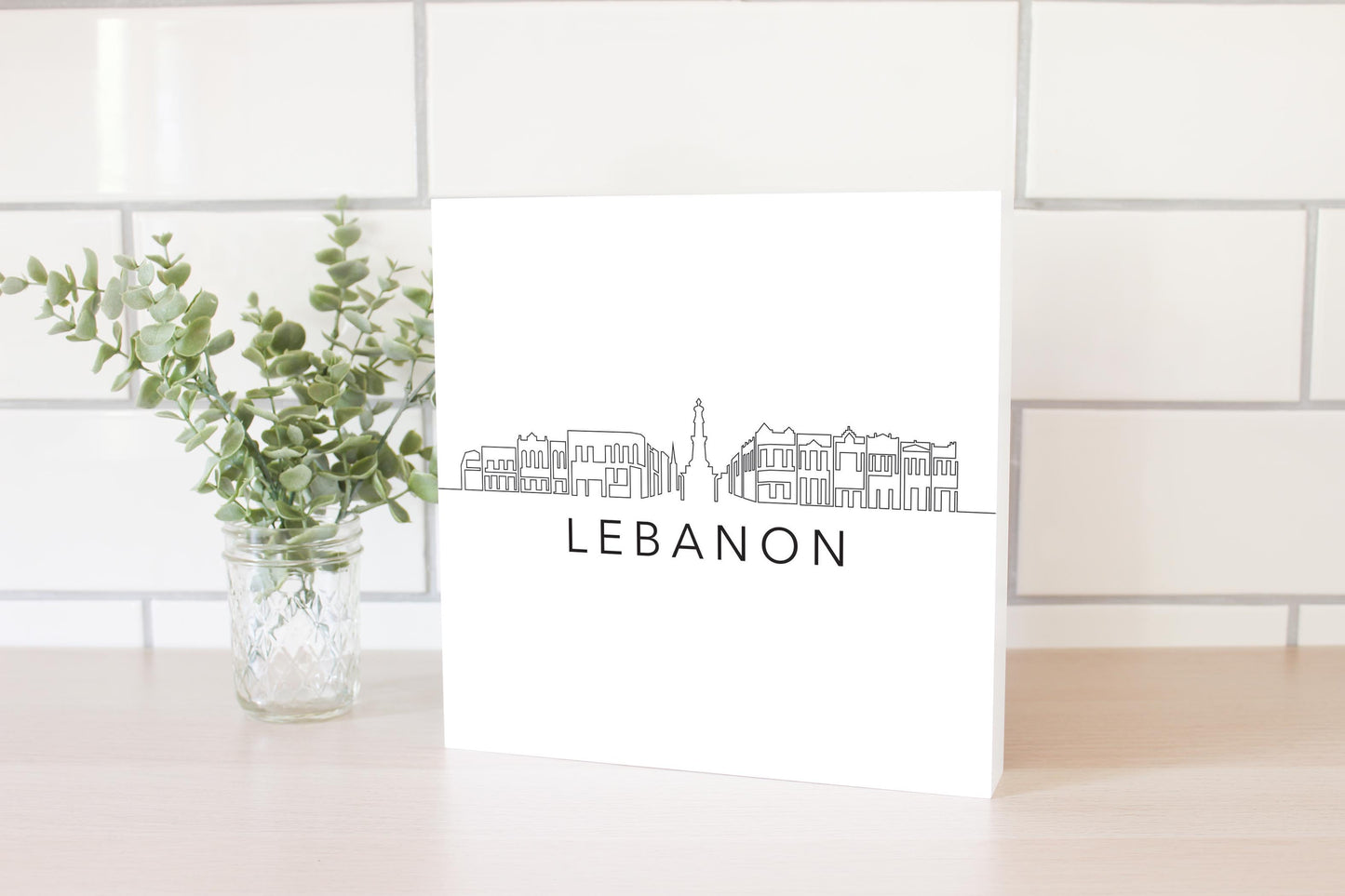 Minimalist B&W Tennessee Lebanon Skyline | Wood Block | Eaches | Min 2