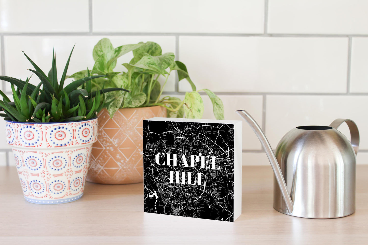 Minimalistic B&W North Carolina Chapel Hill Map | Wood Block | Eaches | Min 4