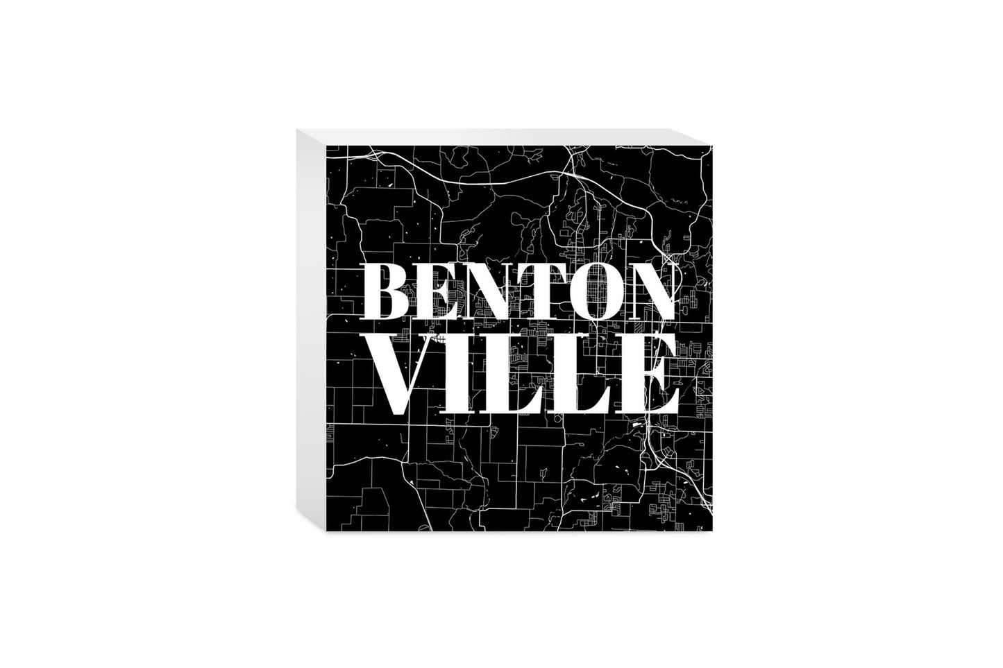 Minimalist B&W Arkansas Bentonville Map | Wood Block | Eaches | Min 4