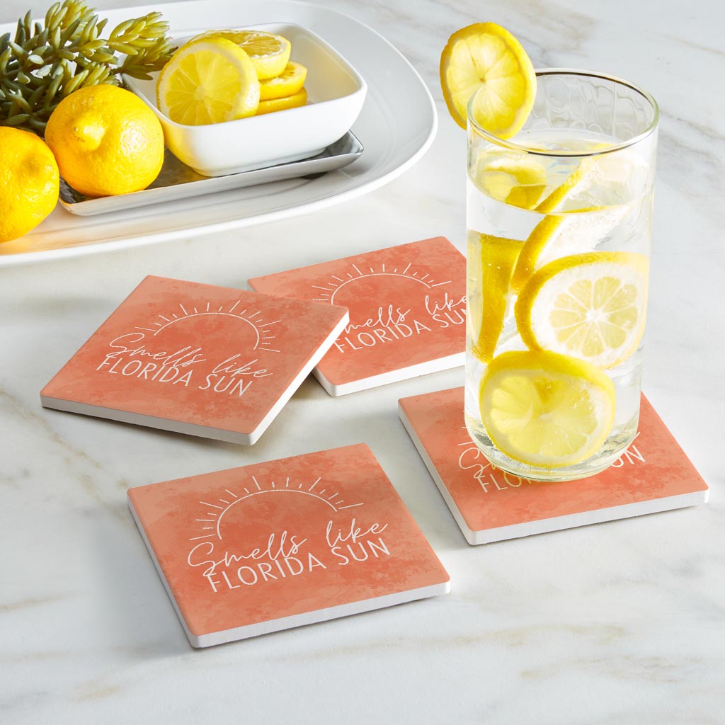 Smells Like Florida Sun Pink| Absorbent Coasters | Set of 4 | Min 2
