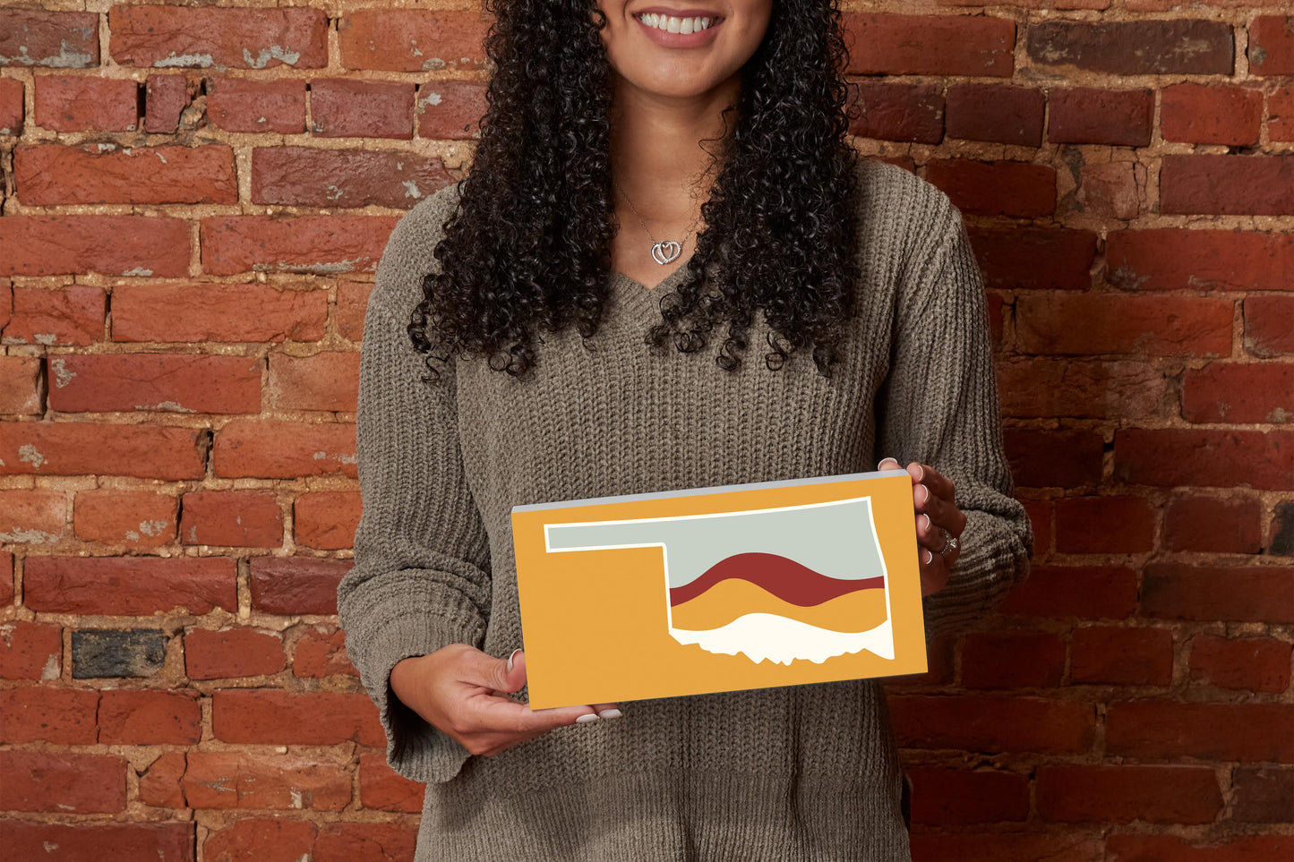 Modern Minimalist Oklahoma Orange Retro State Shape With Hills | Wood Block | Eaches | Min 4