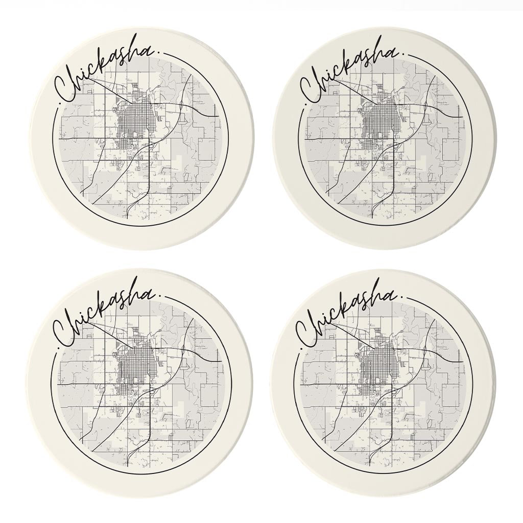 Modern Minimalist Oklahoma Chickasha Map | Absorbent Coasters | Set of 4 | Min 2