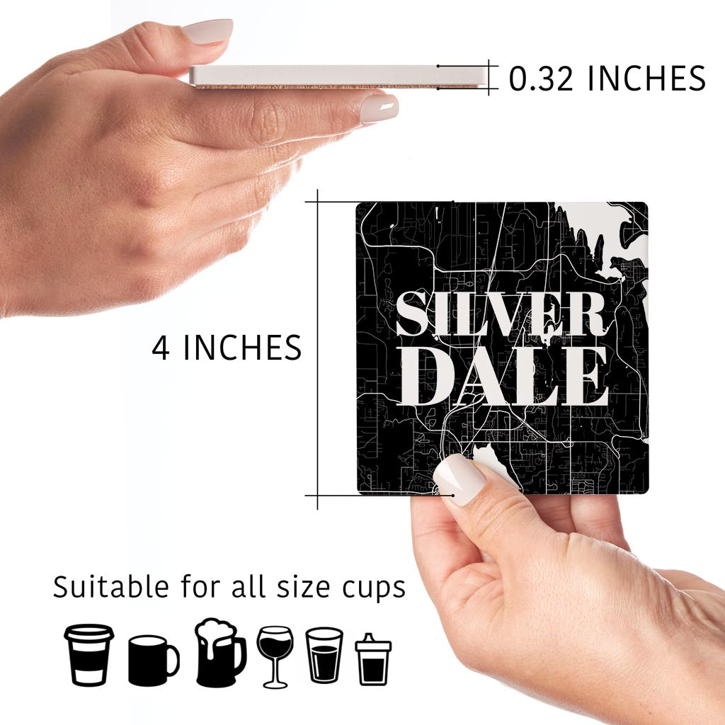 Minimalistic B&W Washington Silverdale Map | Absorbent Coasters | Set of 4 | Min 2