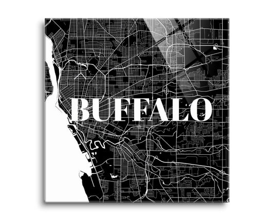Minimalistic B&W New York Buffalo Map | Hi-Def Glass Art | Eaches | Min 2