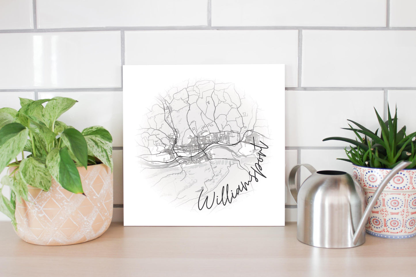 Minimalistic B&W Pennsylvania Williamsport Circle Map | Wood Sign | Eaches | Min 2