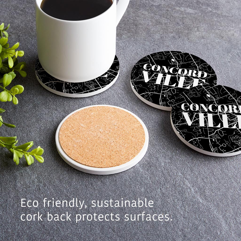 Minimalistic B&W Pennsylvania Concordville Map | Absorbent Coasters | Set of 4 | Min 2