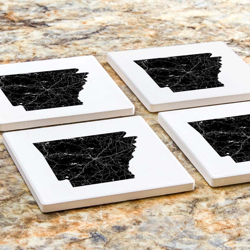 B&W Minimalist Arkansas Map | Absorbent Coasters | Set of 4 | Min 2