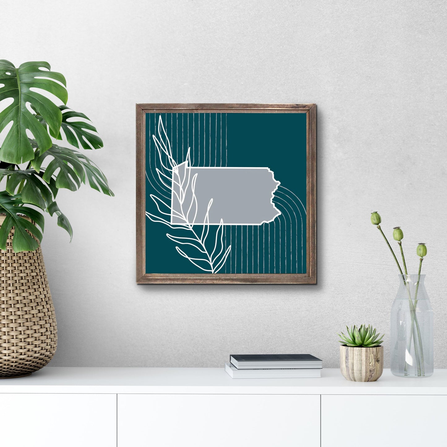 Modern Minimalist Pennsylvania Shape With Leaf | Wood Sign | Eaches | Min 1