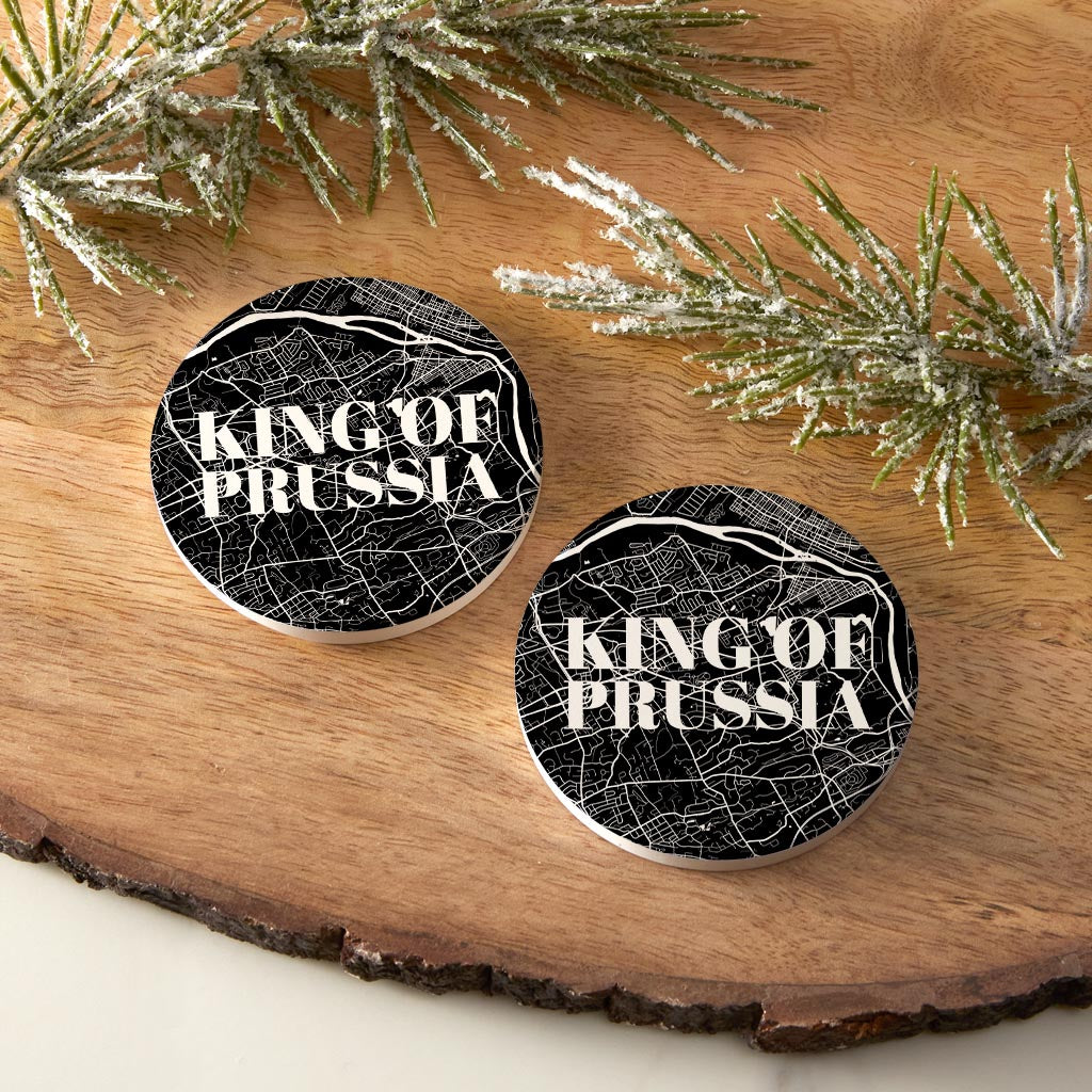 Minimalistic B&W Pennsylvania King Of Prussia Map | Absorbent Car Coasters | Set of 2 | Min 4