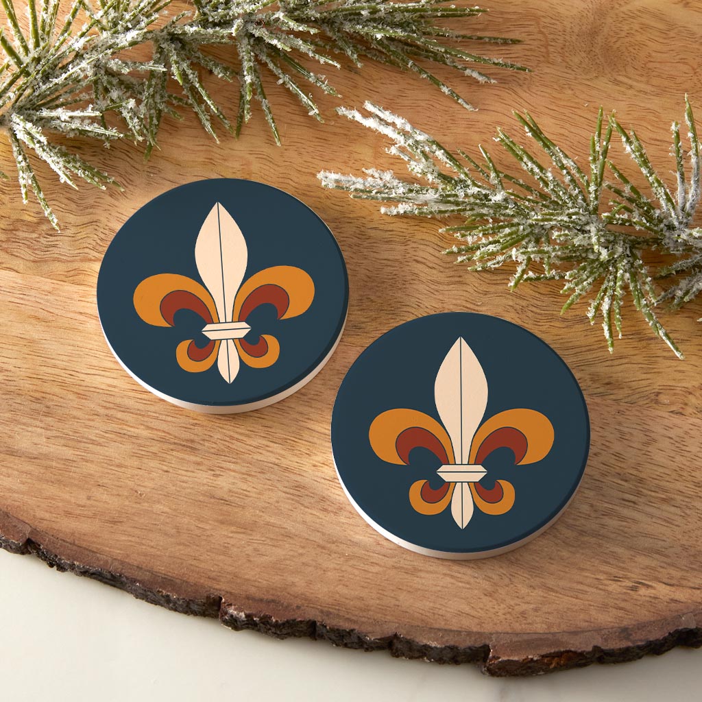 Modern Minimalist Louisiana Colorful Fleu De Lis | Absorbent Car Coasters | Set of 2 | Min 4