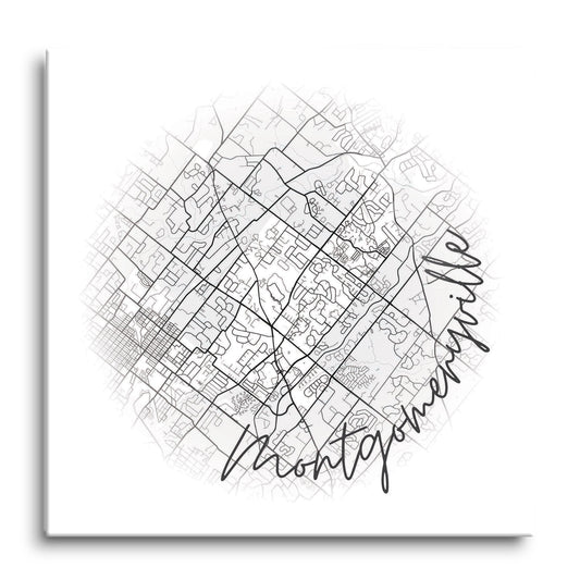 Minimalistic B&W Pennsylvania Montgomeryville Circle Map | Hi-Def Glass Art | Eaches | Min 1
