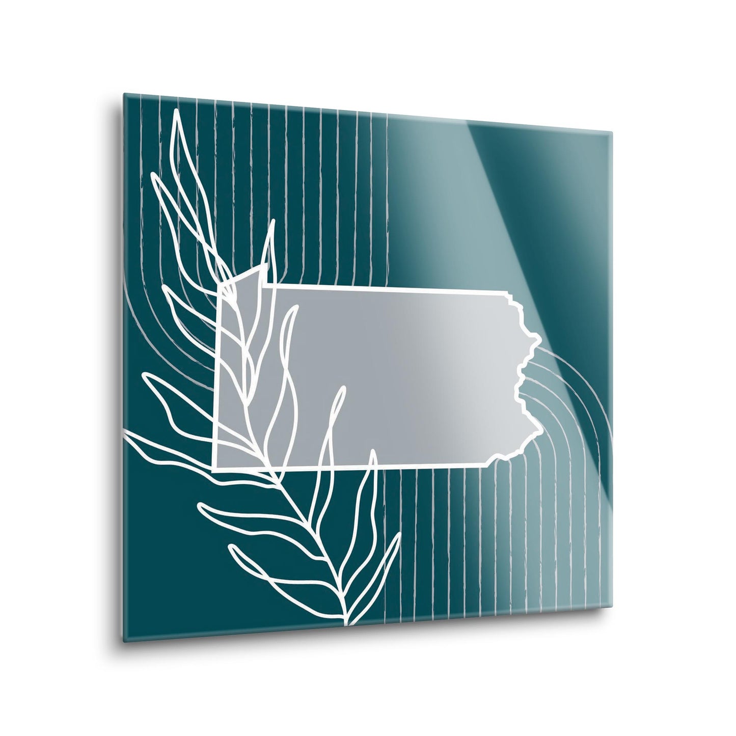 Modern Minimalist Pennsylvania Shape With Leaf | Hi-Def Glass Art | Eaches | Min 1