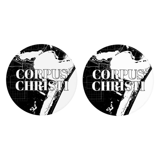 Minimalistic B&W Texas Corpus Christi Map | Absorbent Car Coasters | Set of 2 | Min 4