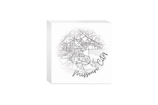 Minimalistic B&W Texas Missouri City Circle Map | Wood Block | Eaches | Min 4