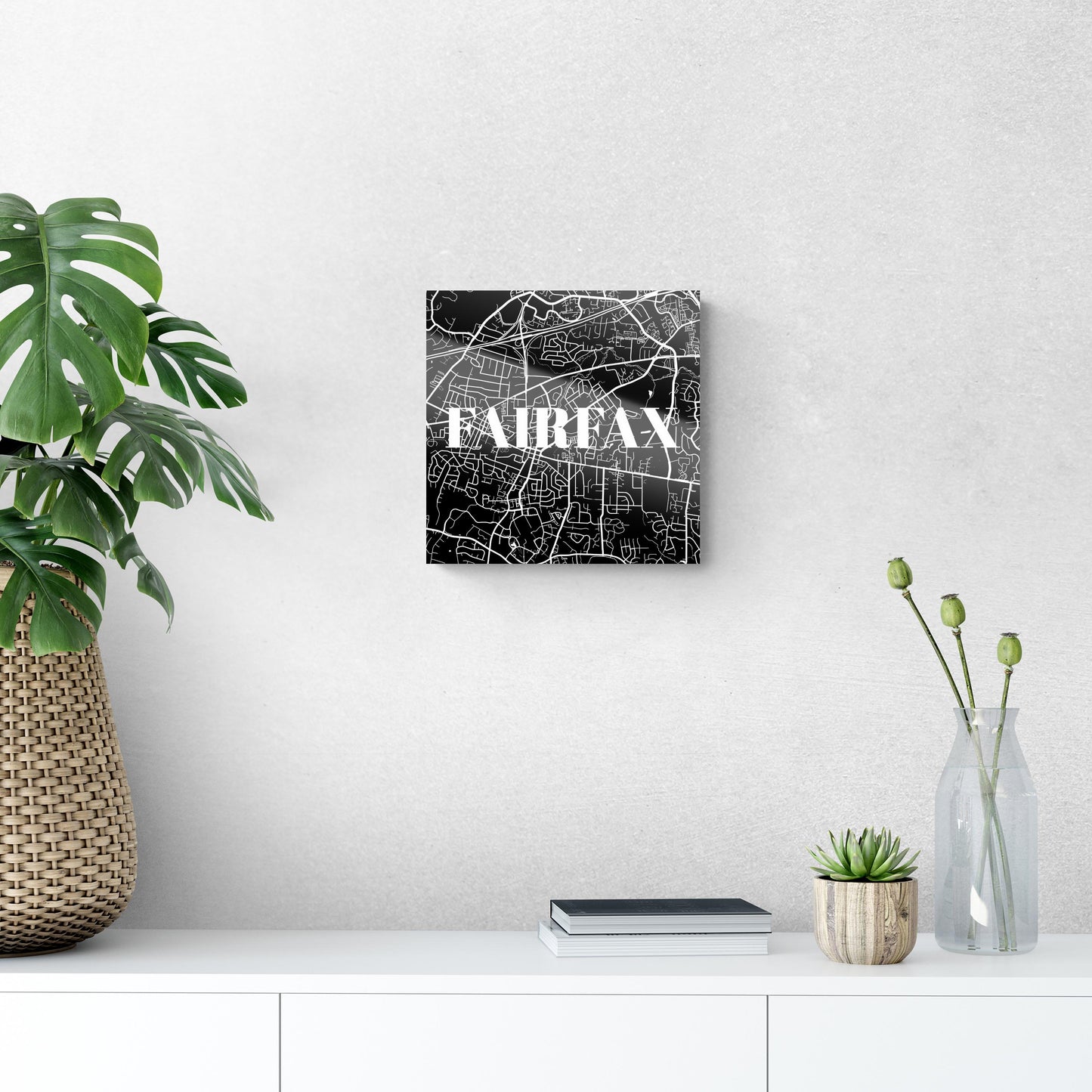 Minimalistic B&W Virginia Fairfax Map | Hi-Def Glass Art | Eaches | Min 1