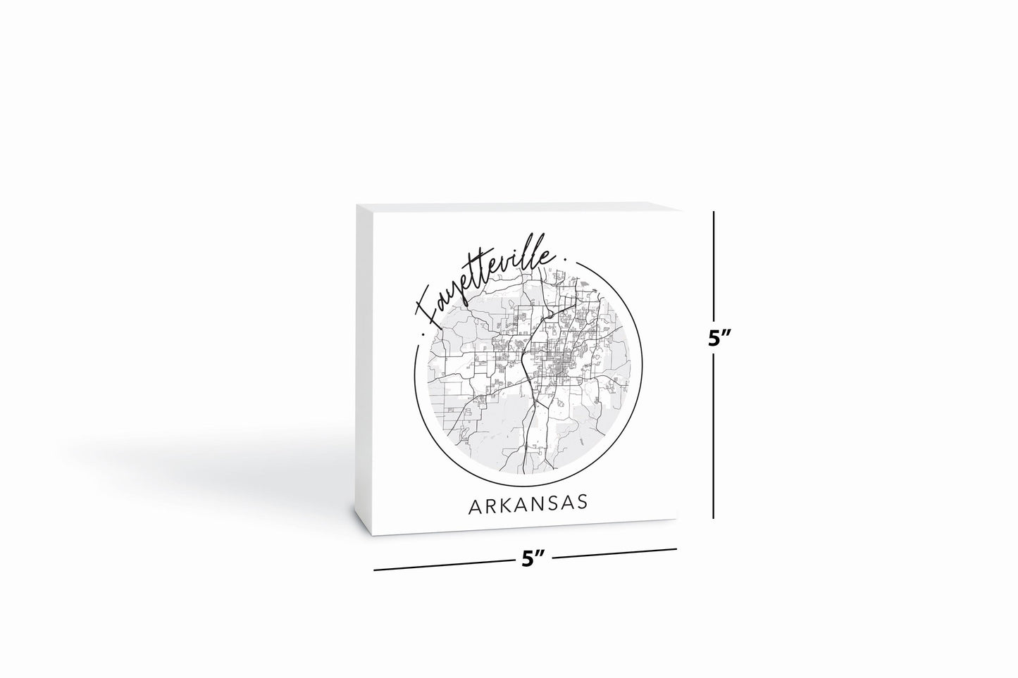 Minimalist B&W Arkansas Fayetteville Circle Map | Wood Block | Eaches | Min 4