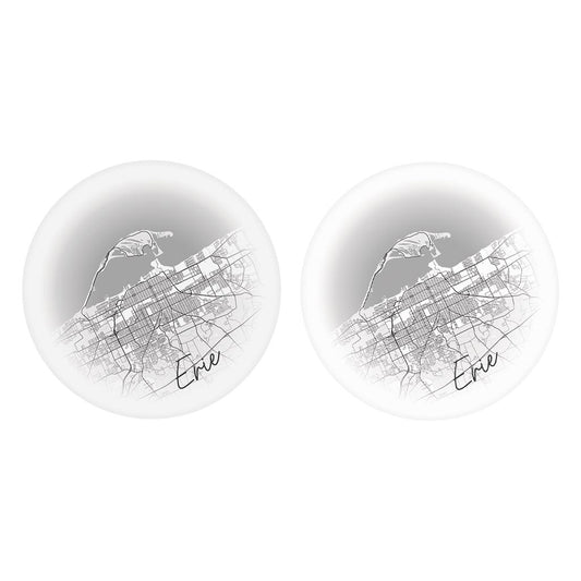 Minimalistic B&W Pennsylvania Erie Circle Map | Absorbent Car Coasters | Set of 2 | Min 4