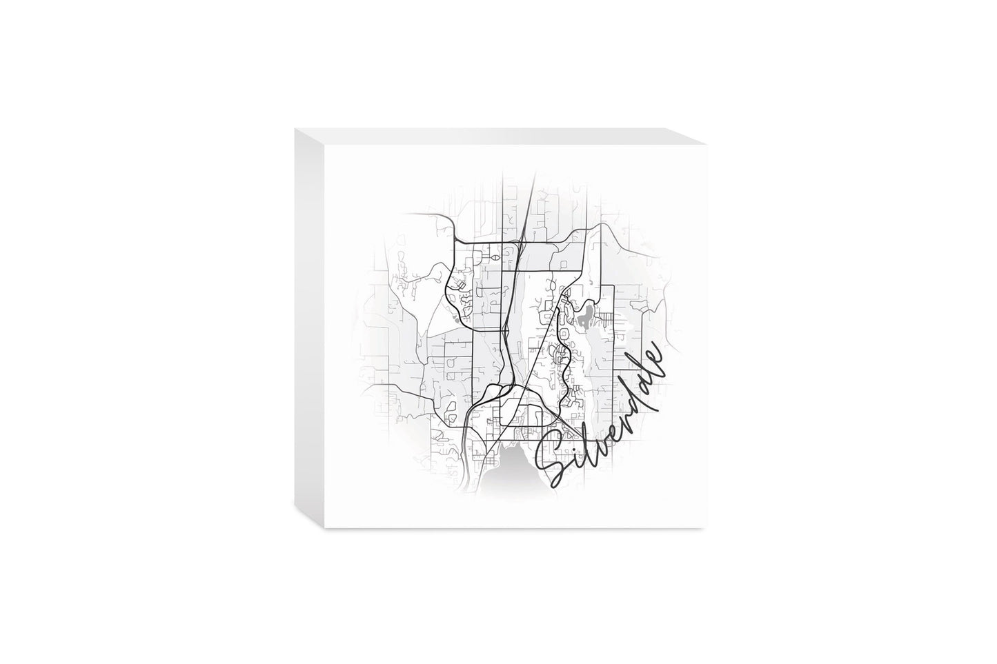 Minimalistic B&W Washington Silverdale Circle Map | Wood Block | Eaches | Min 4