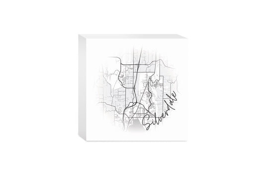 Minimalistic B&W Washington Silverdale Circle Map | Wood Block | Eaches | Min 4