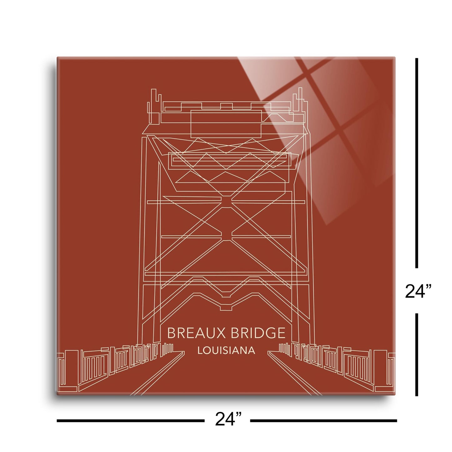 Modern Minimalist Louisiana Breaux Bridge Line Drawing | Hi-Def Glass Art | Eaches | Min 1