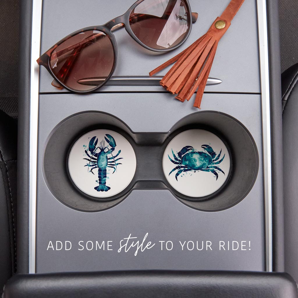 New England Water Color Crab Lobster| Absorbent Car Coasters | Set of 2 | Min 4