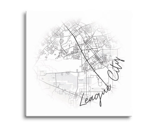 Minimalistic B&W Texas League City Circle Map | Hi-Def Glass Art | Eaches | Min 2