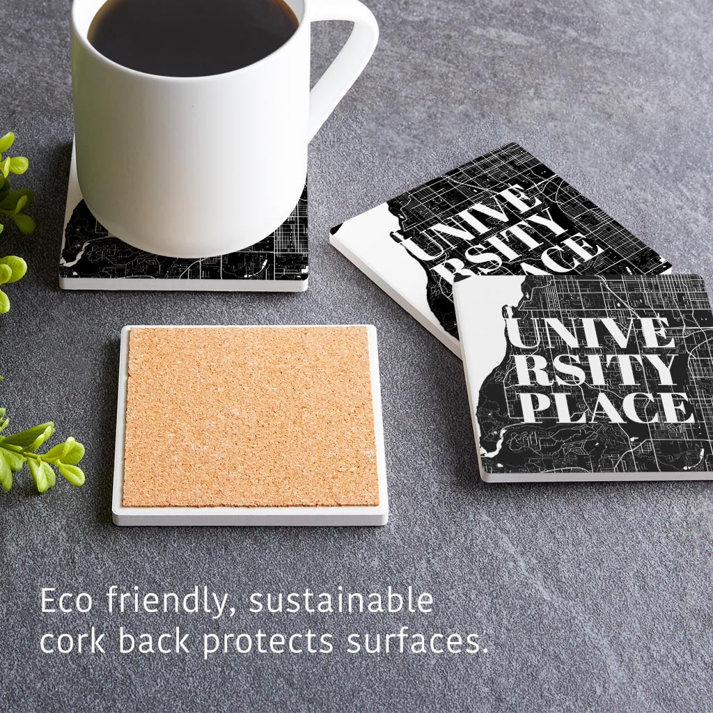 Minimalistic B&W Washington University Place Map | Absorbent Coasters | Set of 4 | Min 2