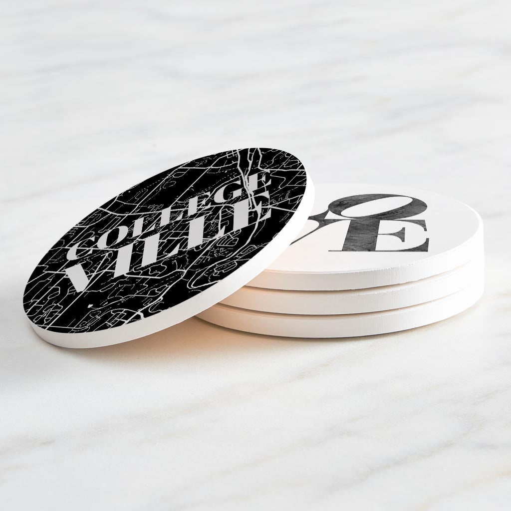 Minimalistic B&W Pennsylvania Collegeville Maps Love| Absorbent Coasters | Set of 4 | Min 2