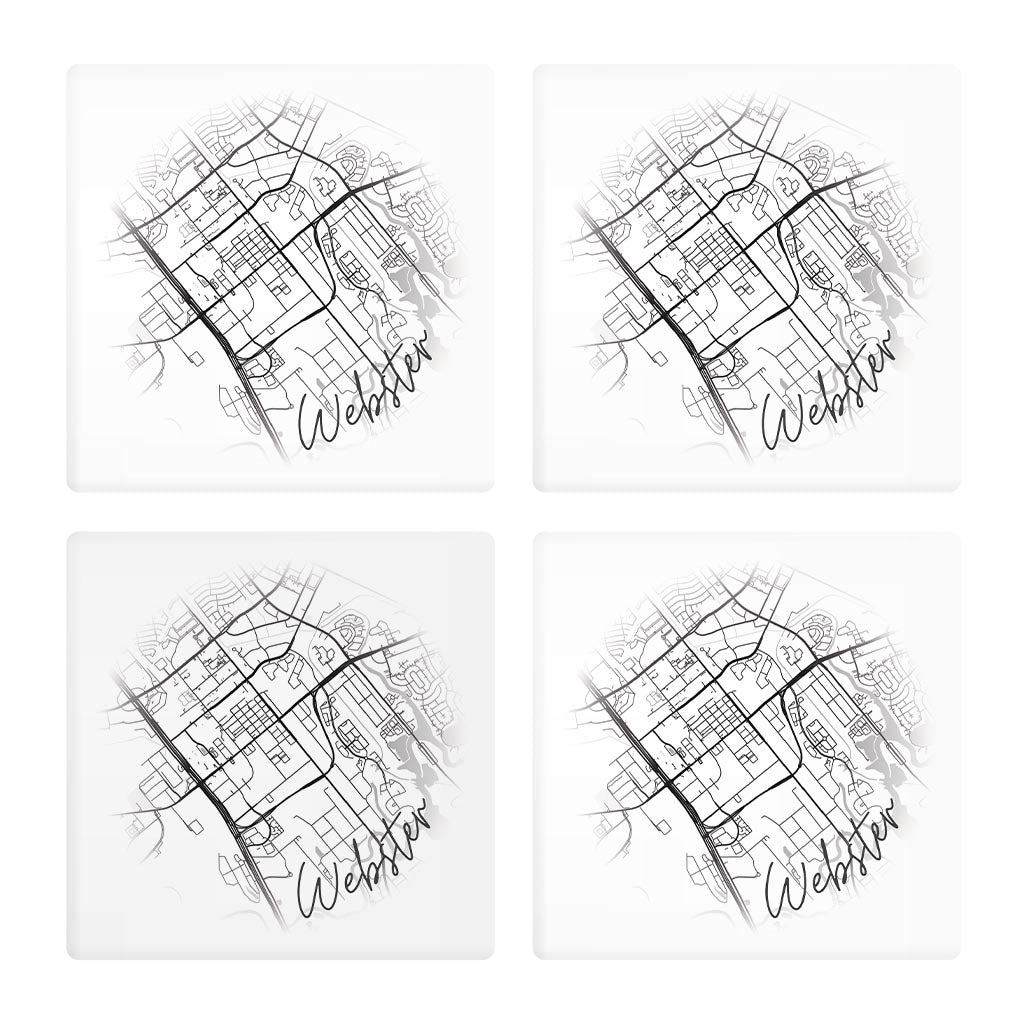 Minimalistic B&W Texas Webster Circle Map | Absorbent Coasters | Set of 4 | Min 2
