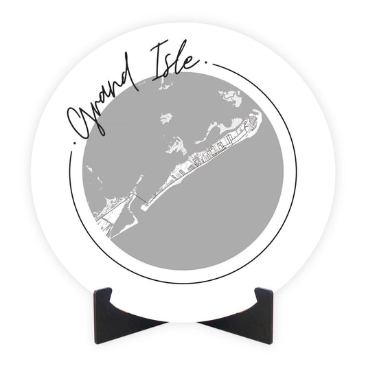 Minimalist B&W Louisiana Grand Isle Circle Map | Wood Sign | Eaches | Min 1