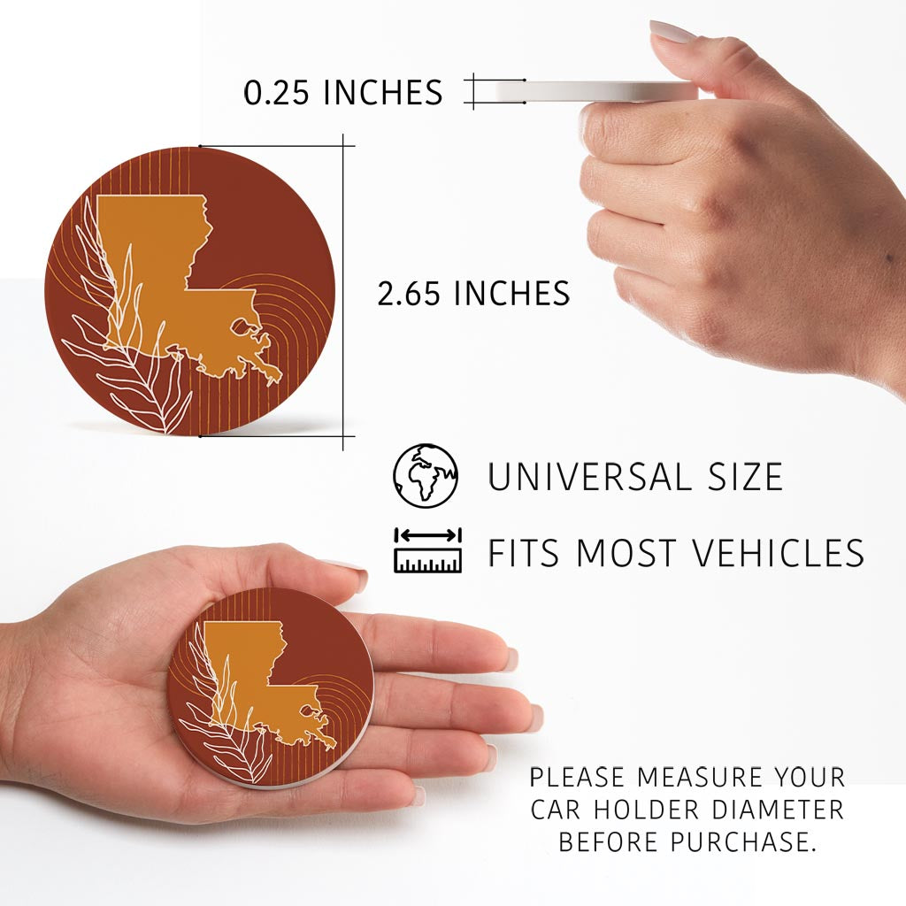 Modern Minimalist Louisiana State Shape With Leaf | Absorbent Car Coasters | Set of 2 | Min 4