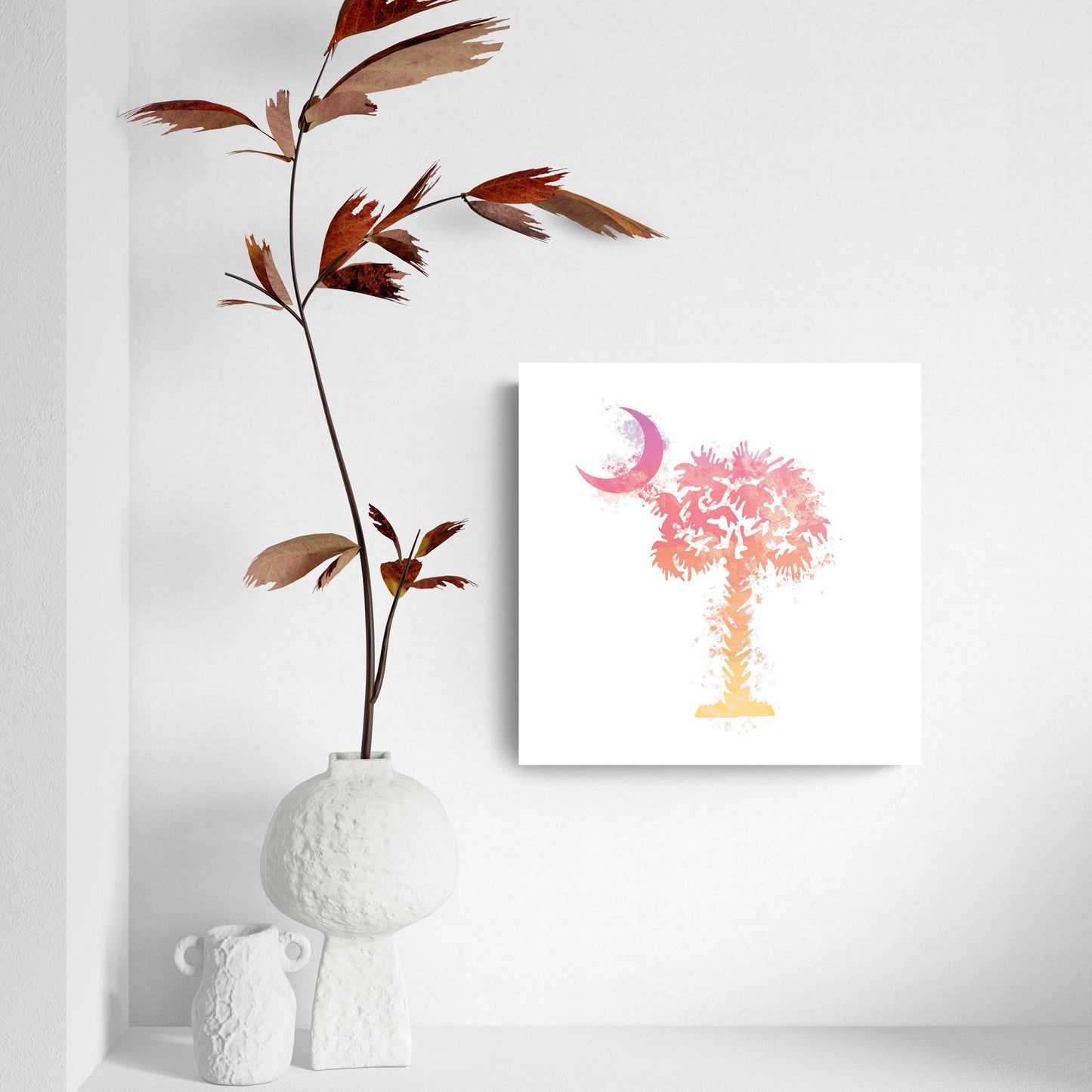 South Carolina Pink Water Color Palm Trees On White | Hi-Def Glass Art | Eaches | Min 2