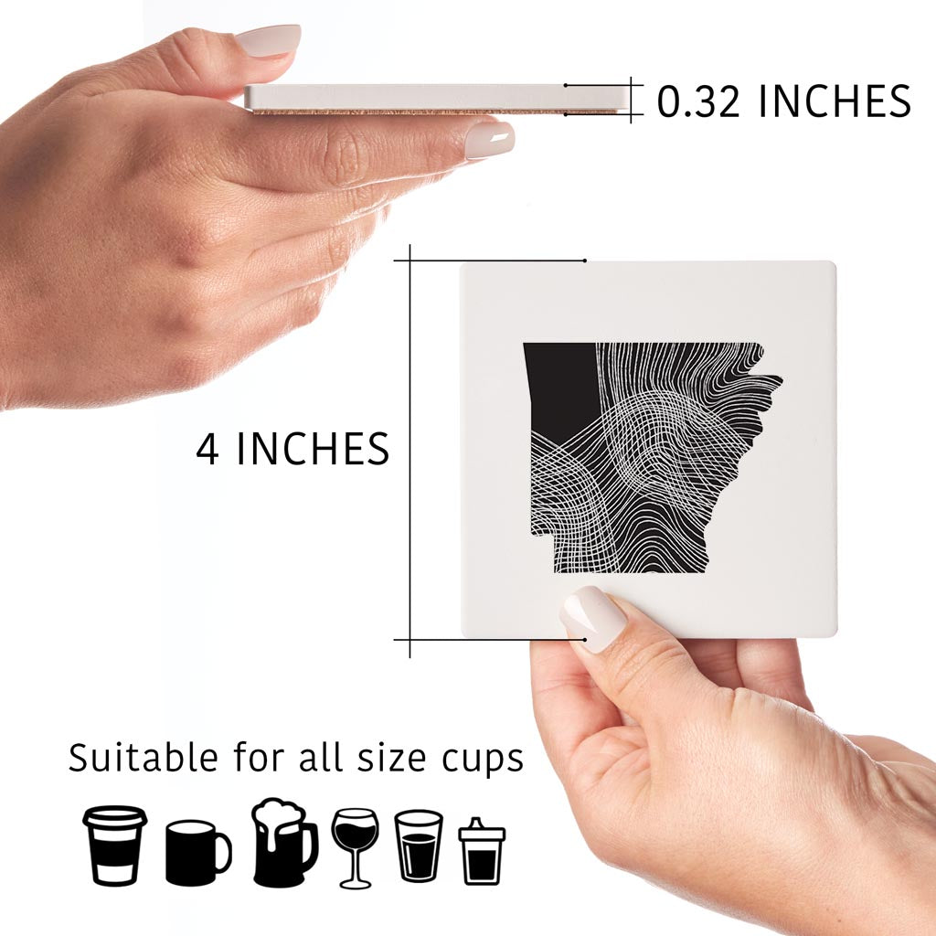 B&W Minimalist Arkansas Fluid Lines | Absorbent Coasters | Set of 4 | Min 2