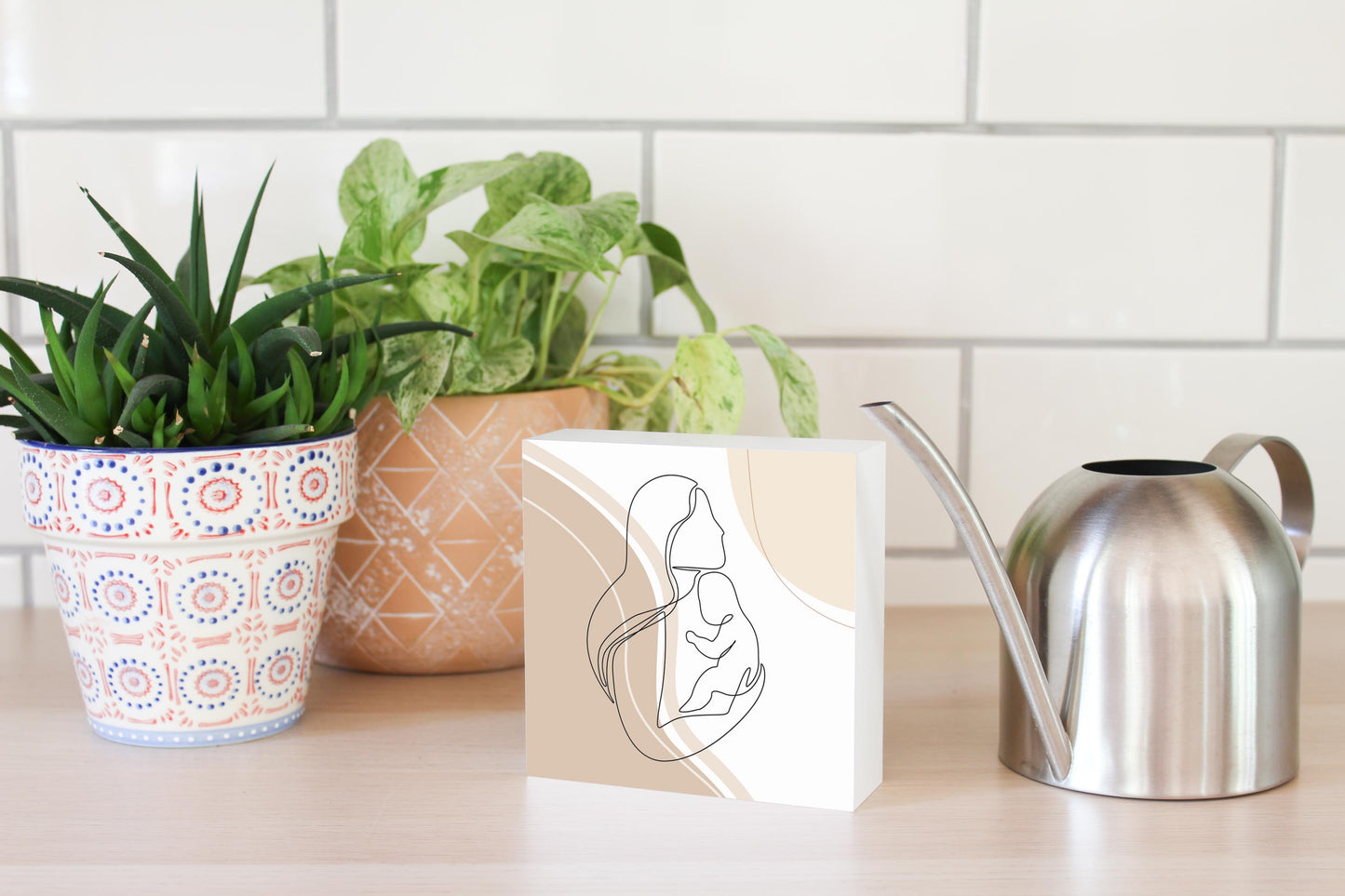 Modern Minimalist Mothers Day Mom Baby | Wood Block | Eaches | Min 4