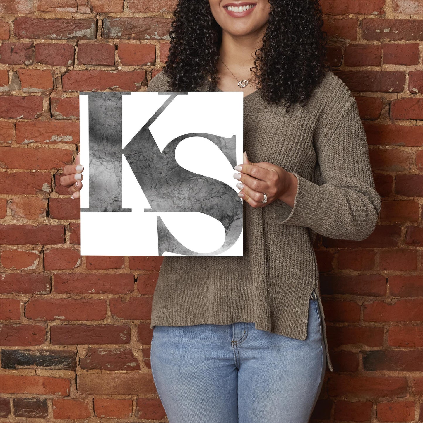 Minimalist B&W Kansas White Initials | Hi-Def Glass Art | Eaches | Min 1