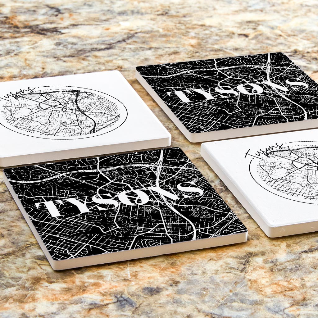 Minimalistic B&W Virginia Tysons Maps | Absorbent Coasters | Set of 4 | Min 2