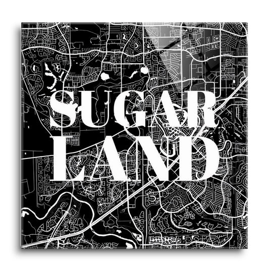 Minimalistic B&W Texas Sugarland Map | Hi-Def Glass Art | Eaches | Min 1