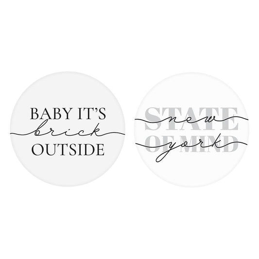 Minimalistic B&W New York Quips | Absorbent Car Coasters | Set of 2 | Min 4
