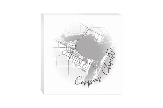 Minimalistic B&W Texas Corpus Christi Circle Map | Wood Block | Eaches | Min 2
