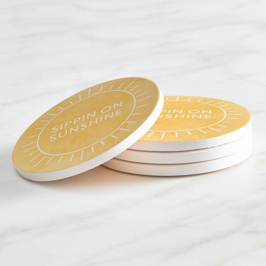 Sippin On Sunshine Yellow | Absorbent Coasters | Set of 4 | Min 2