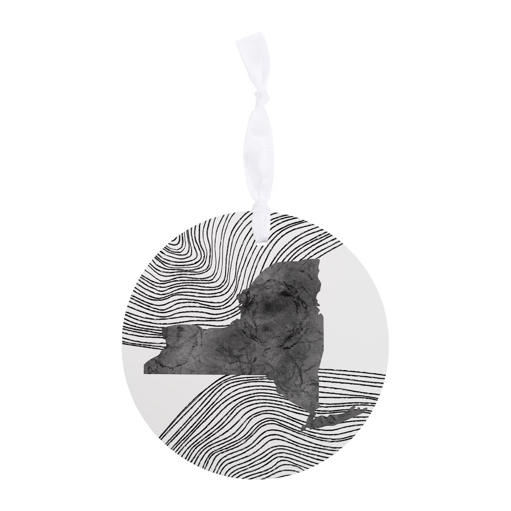 Minimalistic B&W New York State With Fluid Lines | Wood Ornament | Eaches | Min 6