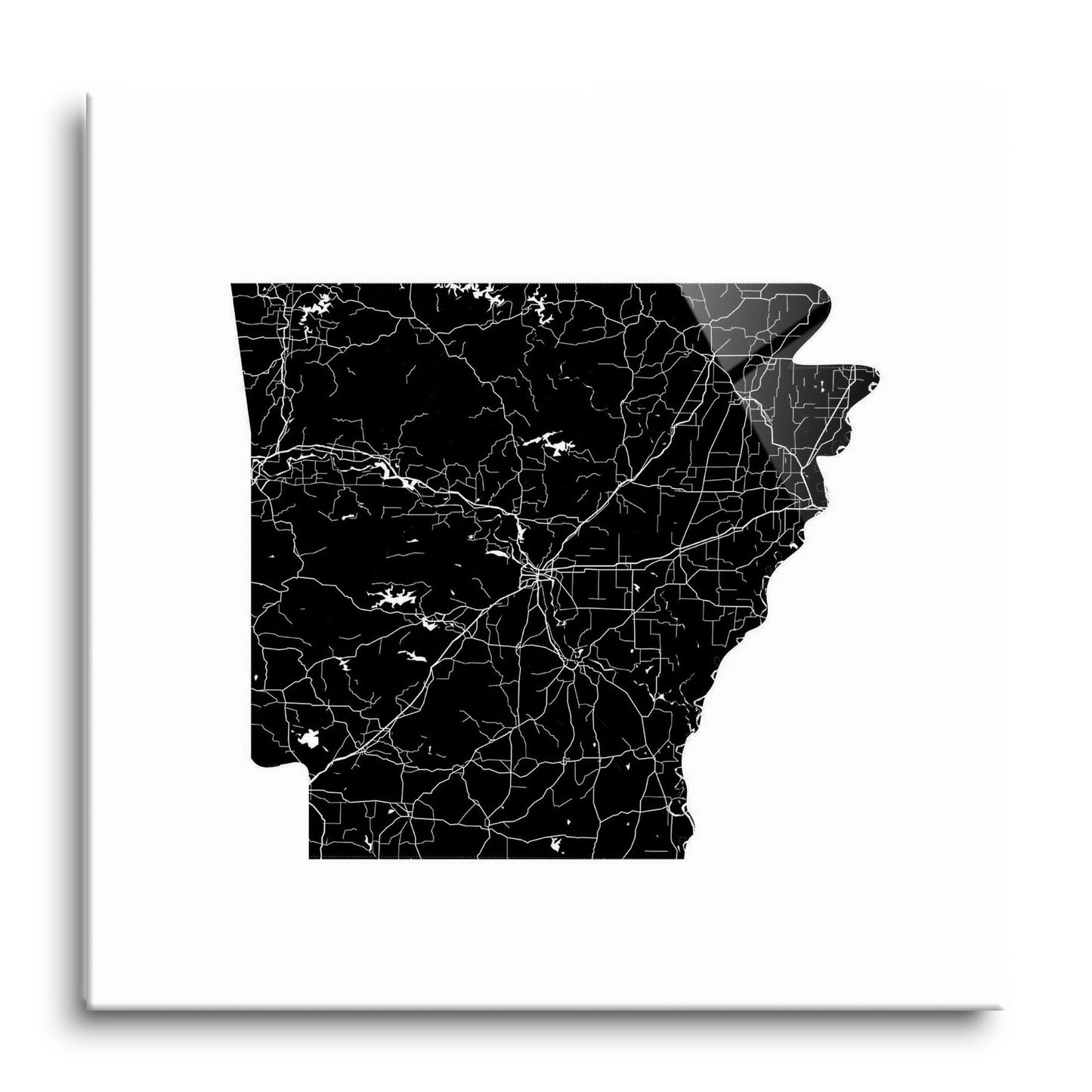 B&W Minimalist Arkansas Map | Hi-Def Glass Art | Eaches | Min 1