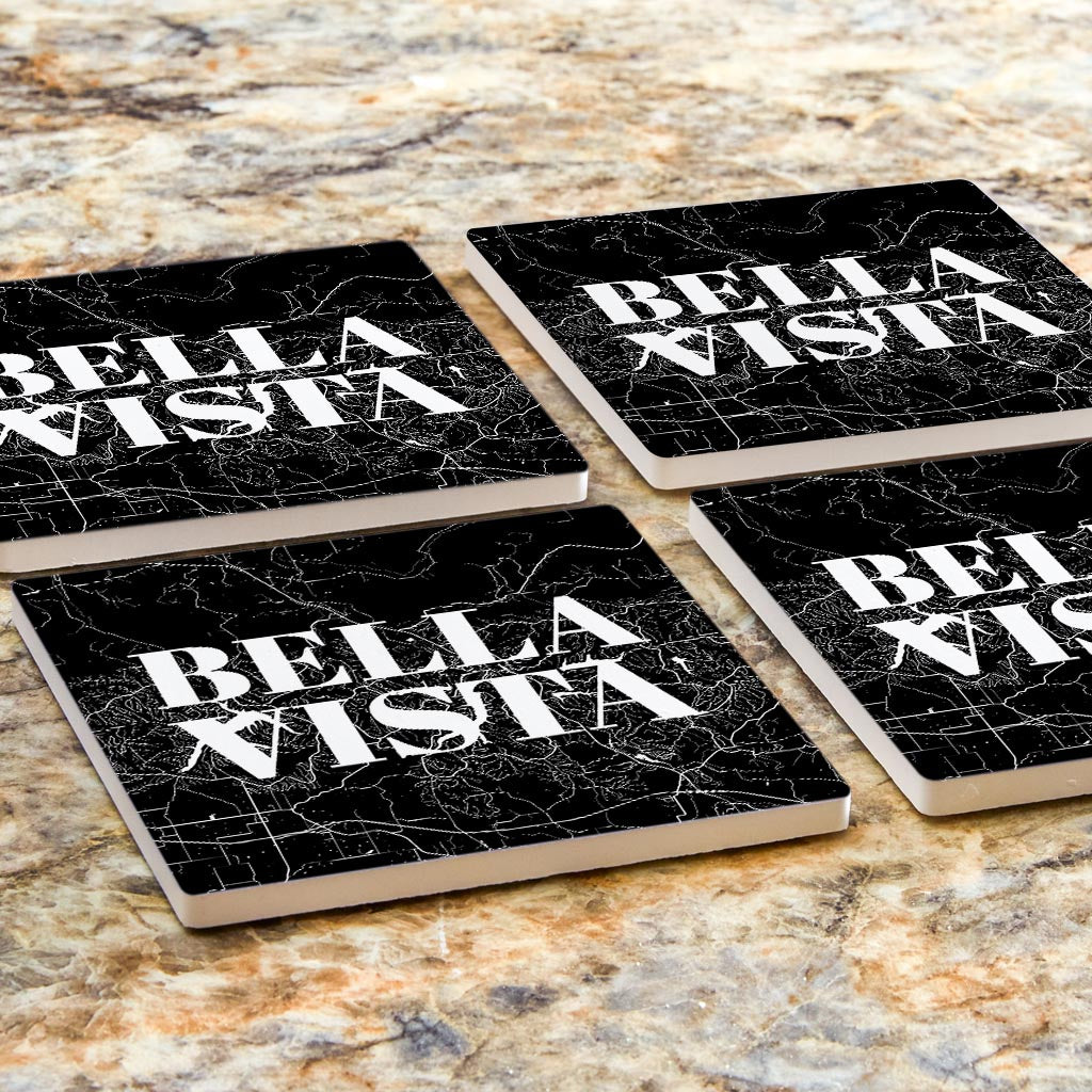 Minimalist B&W Arkansas Bella Vista Map | Absorbent Coasters | Set of 4 | Min 2