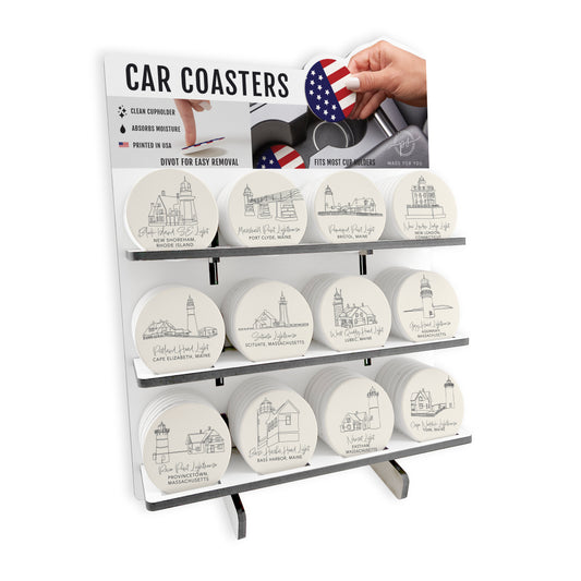 Lighthouse Line Drawing 1 Theme Ceramic Car Coaster Bundle
