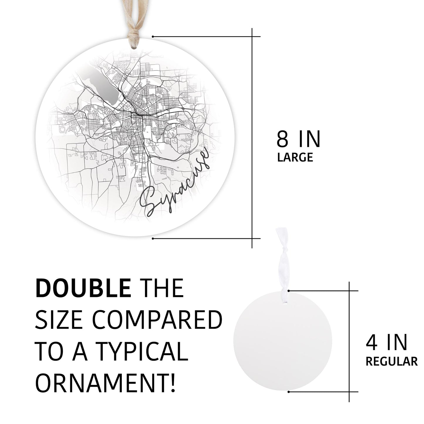 Minimalistic B&W New York Syracuse Faded Circle Map | Wood Ornament | Eaches | Min 1